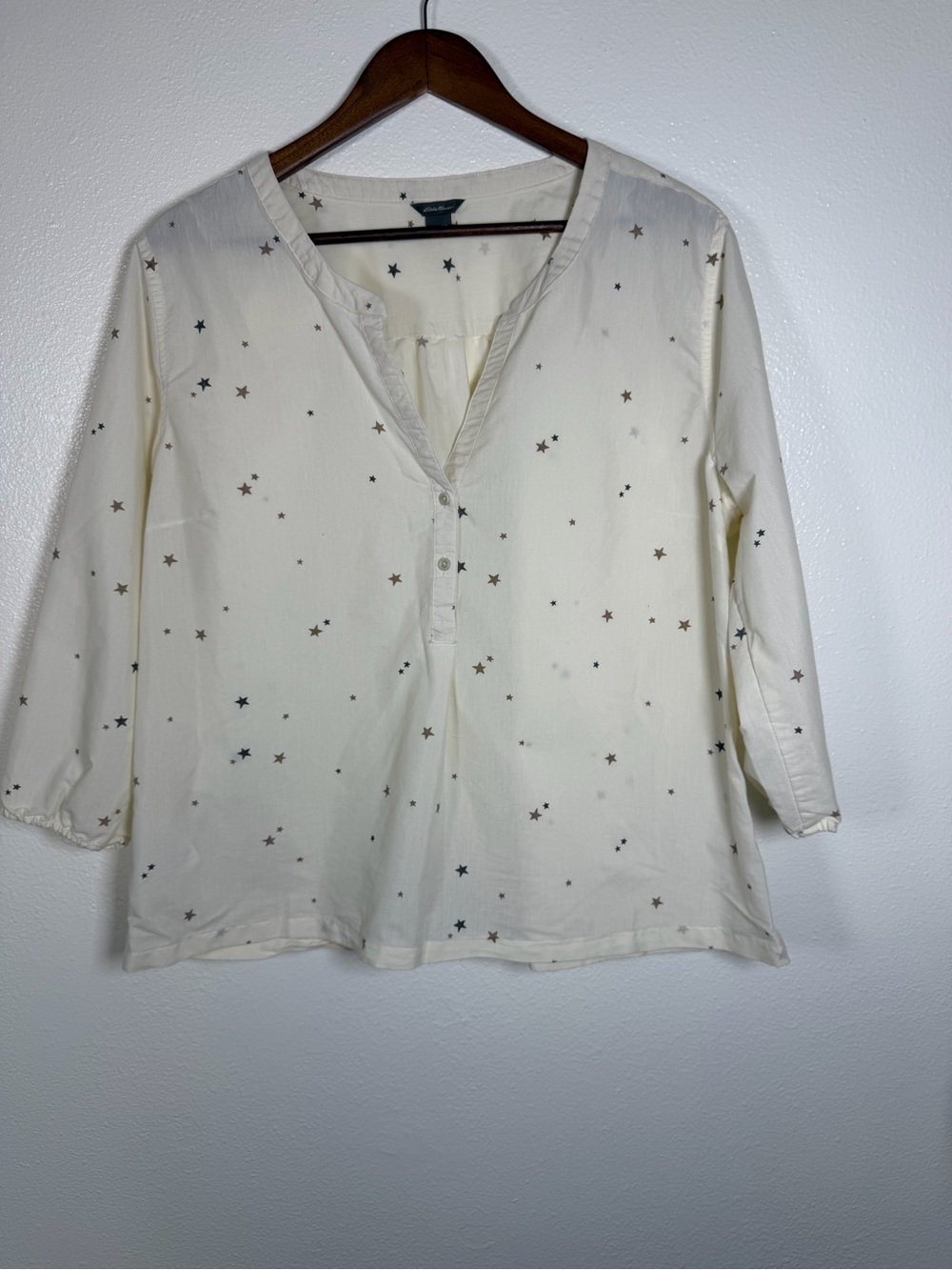 Eddie Bauer Cream Star-Print Henley Blouse